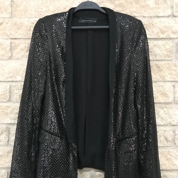 Zara Jackets & Blazers - Zara Black Sequin Tuxedo Blazer